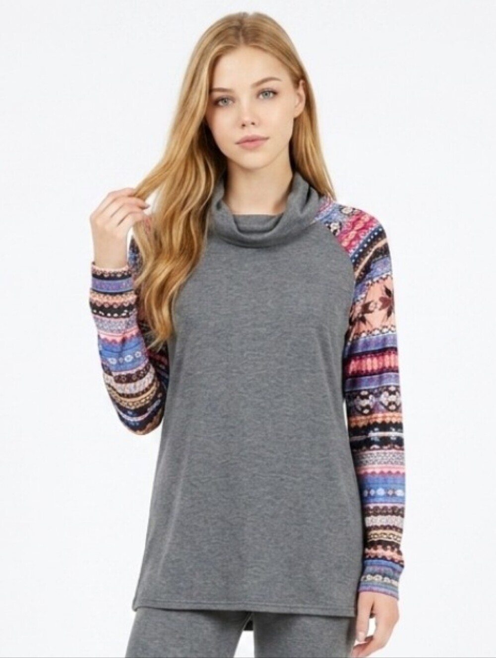 Vanilla Bay Aztec Cowl Neck Long Sleeve Top Size Large